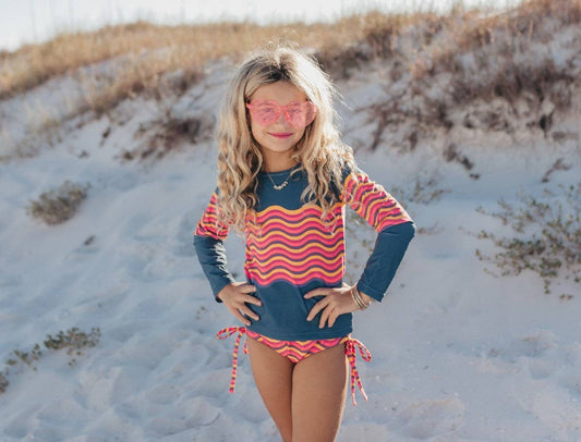 Long Sleeve Two Piece Swimsuit | Coral/Navy