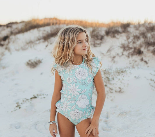 Floral Open Back One-Piece Swimsuit | Mint