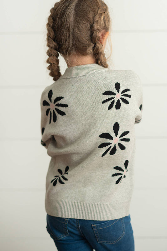 Flower Crew Neck Sweater | Light Gray