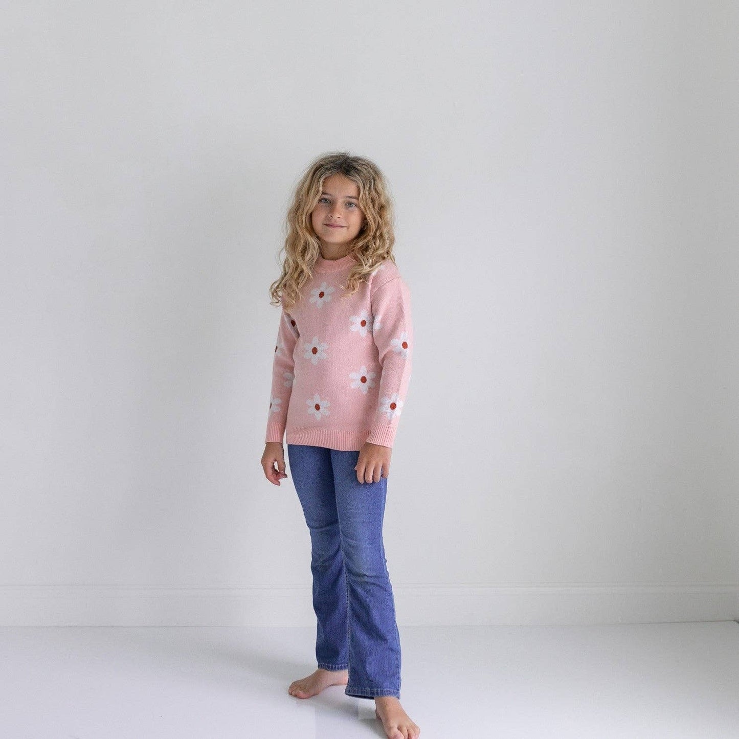 Flower Crew Neck Sweater | Blush Pink