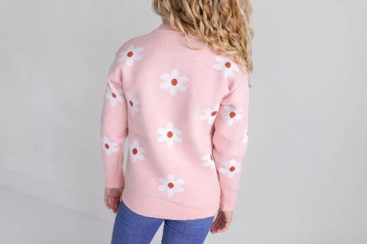 Flower Crew Neck Sweater | Blush Pink