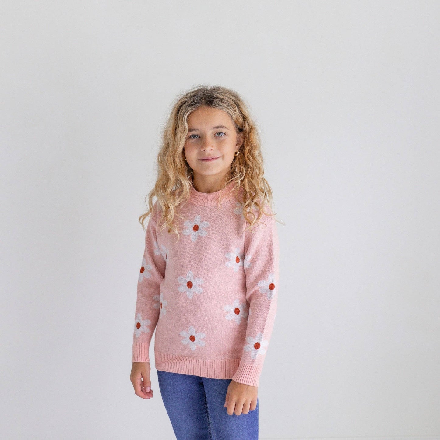 Flower Crew Neck Sweater | Blush Pink