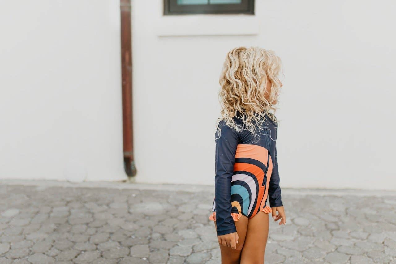 One Piece Swimsuit | Navy Rainbow Zip