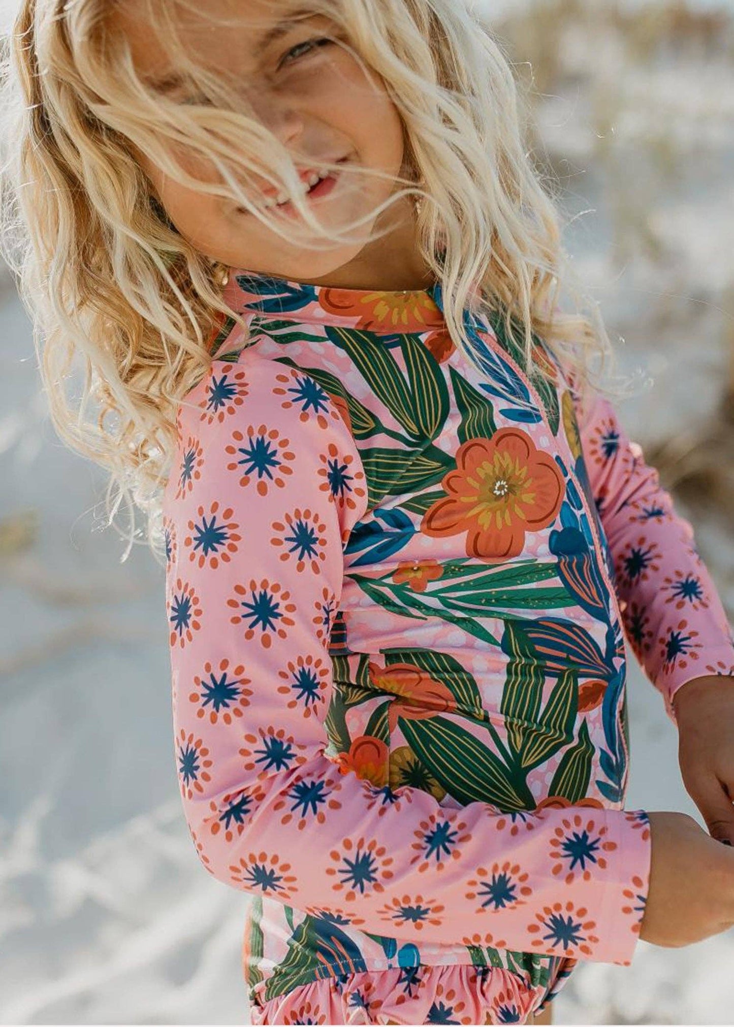 Zip Rash Guard One-Piece Swimsuit | Tropical