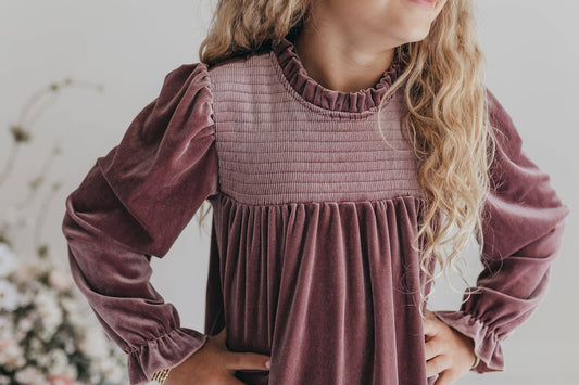 Smocked Velvet Dress | Dusty Rose