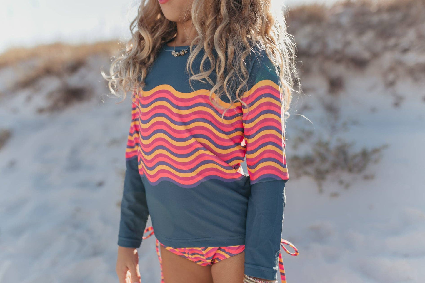 Long Sleeve Two Piece Swimsuit | Coral/Navy