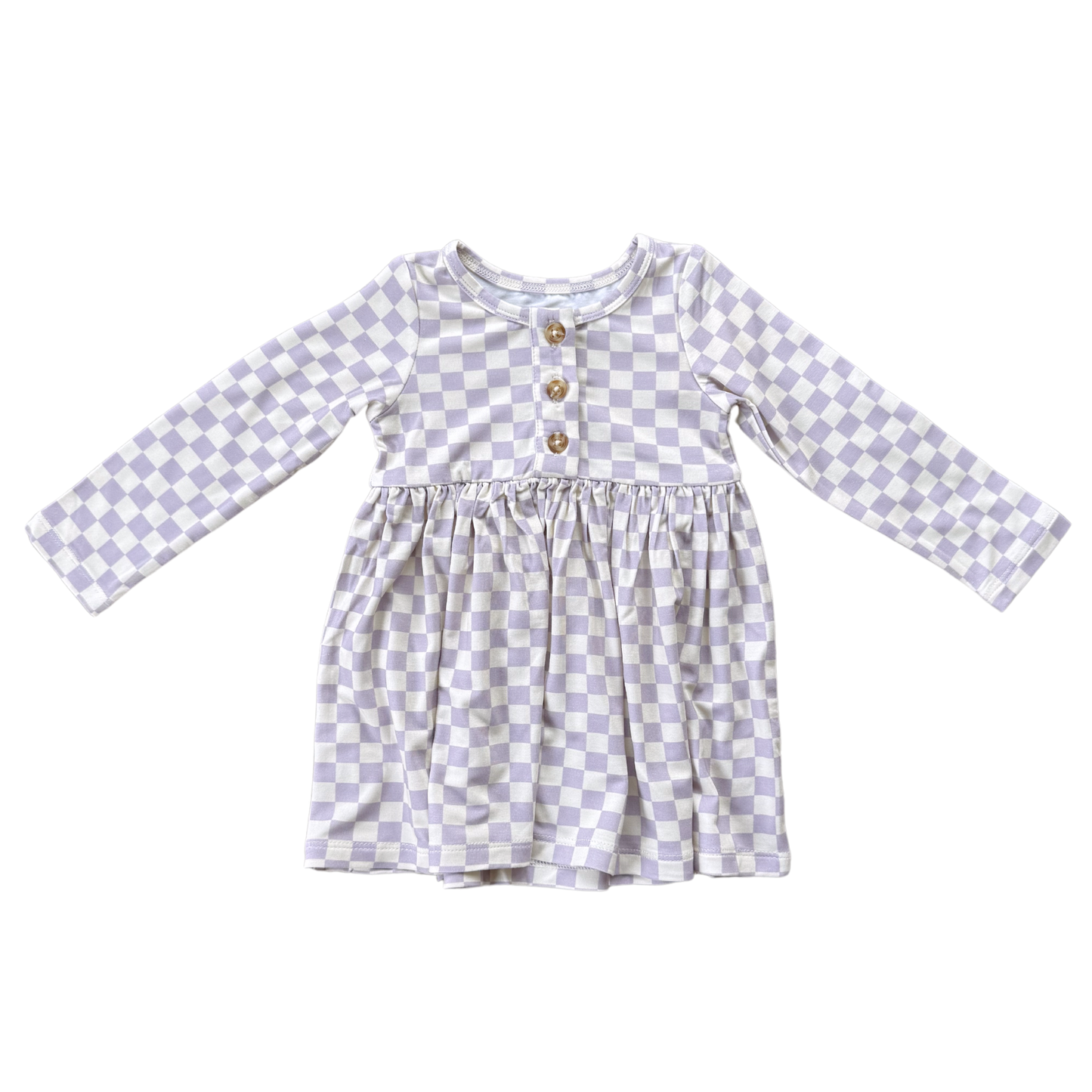 Long Sleeve Henley Dress | Purple Checkered Bamboo