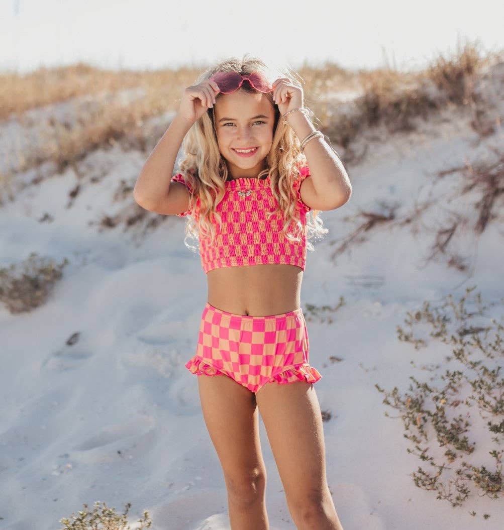 Ruched Two-Piece Swimsuit | Pink Checkered