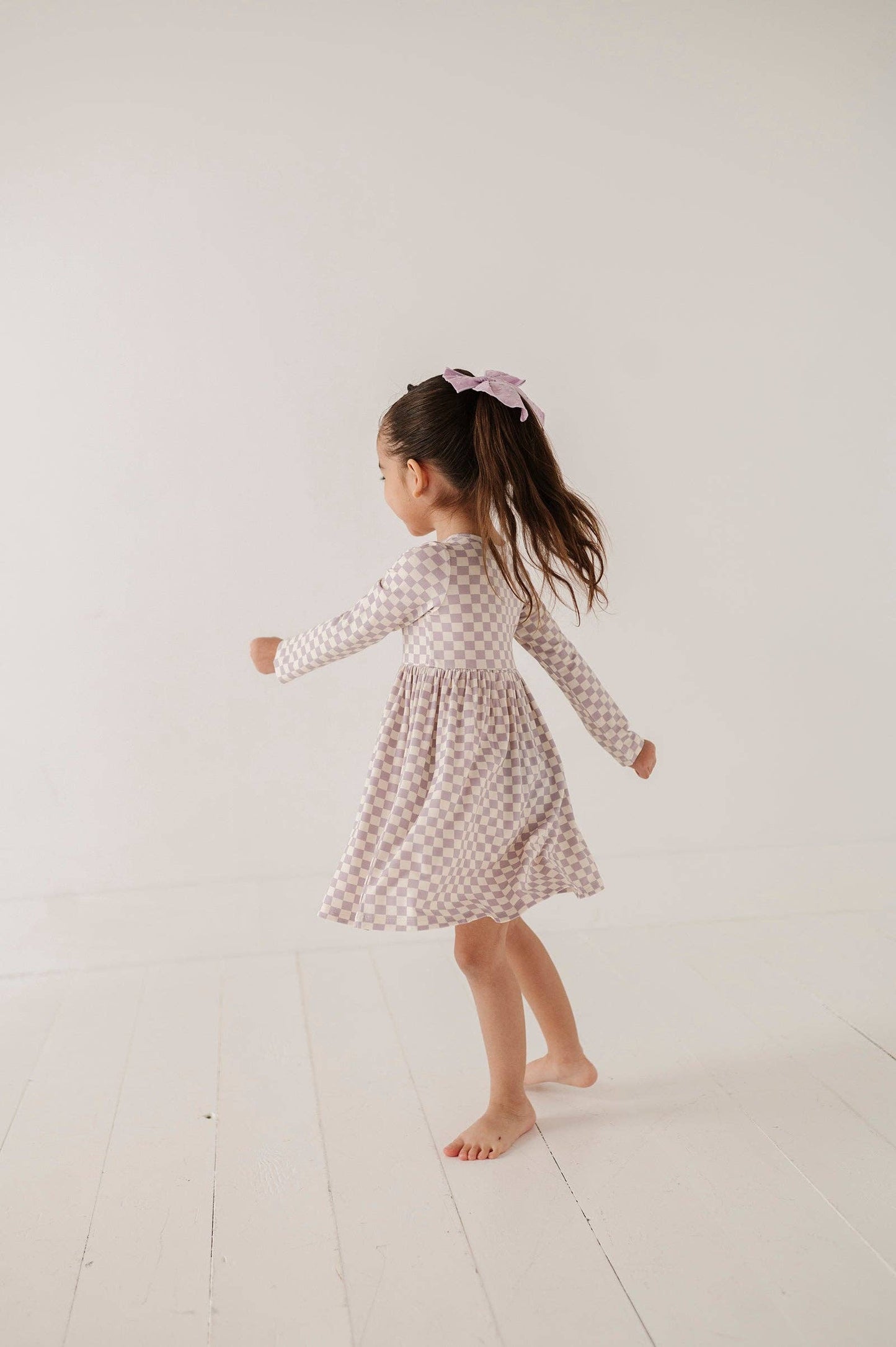 Long Sleeve Henley Dress | Purple Checkered Bamboo