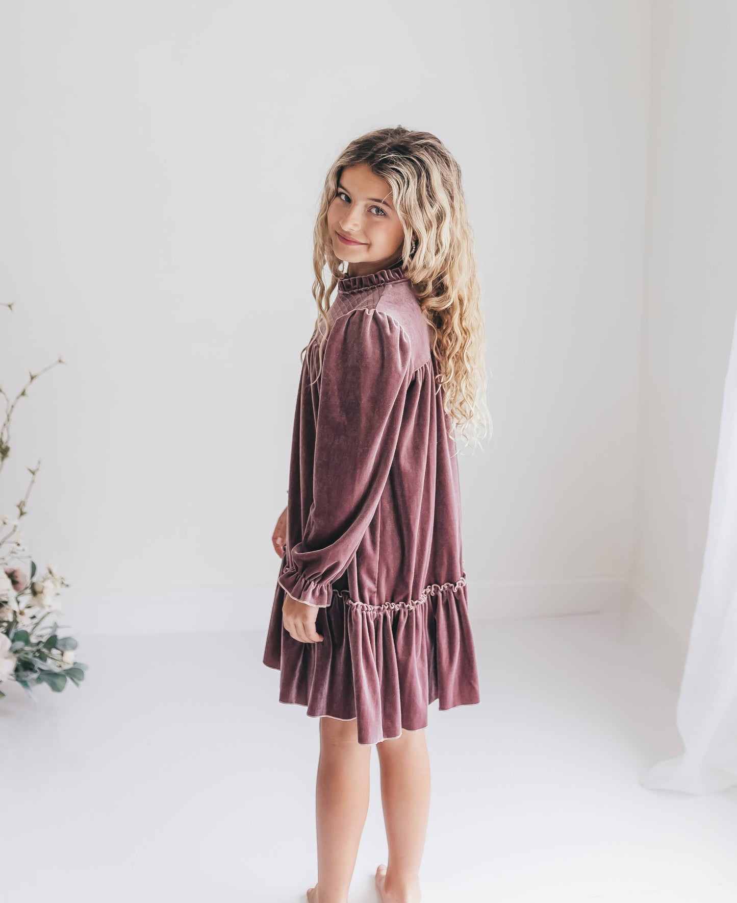 Smocked Velvet Dress | Dusty Rose