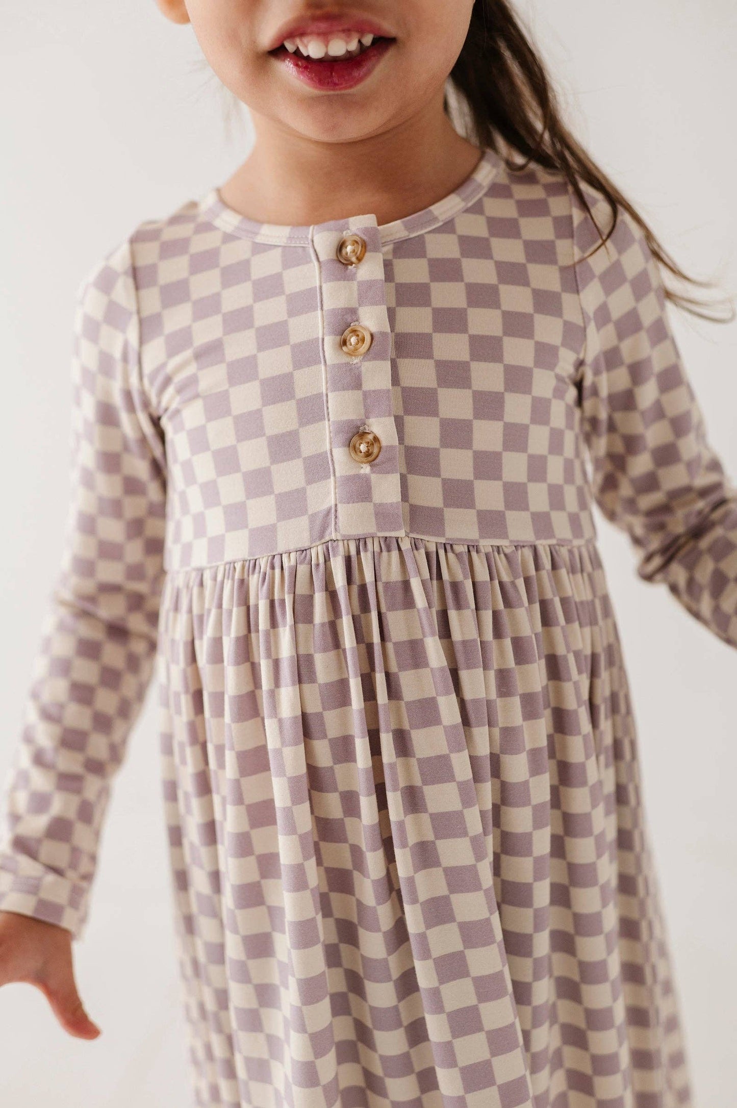 Long Sleeve Henley Dress | Purple Checkered Bamboo