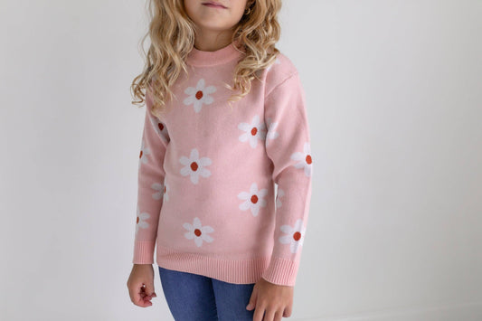 Flower Crew Neck Sweater | Blush Pink