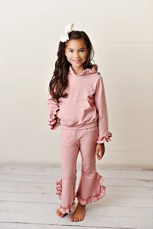 Hooded Ruffle Lounge Set | Dusty Pink