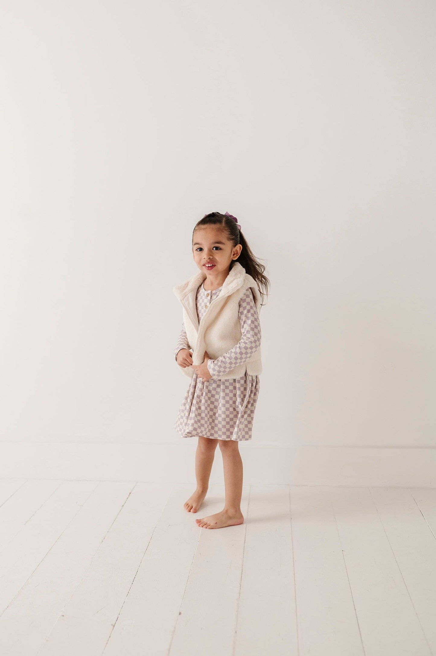 Long Sleeve Henley Dress | Purple Checkered Bamboo