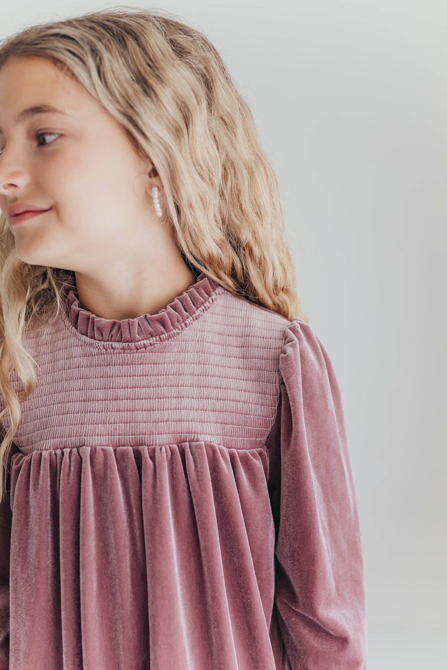 Smocked Velvet Dress | Dusty Rose