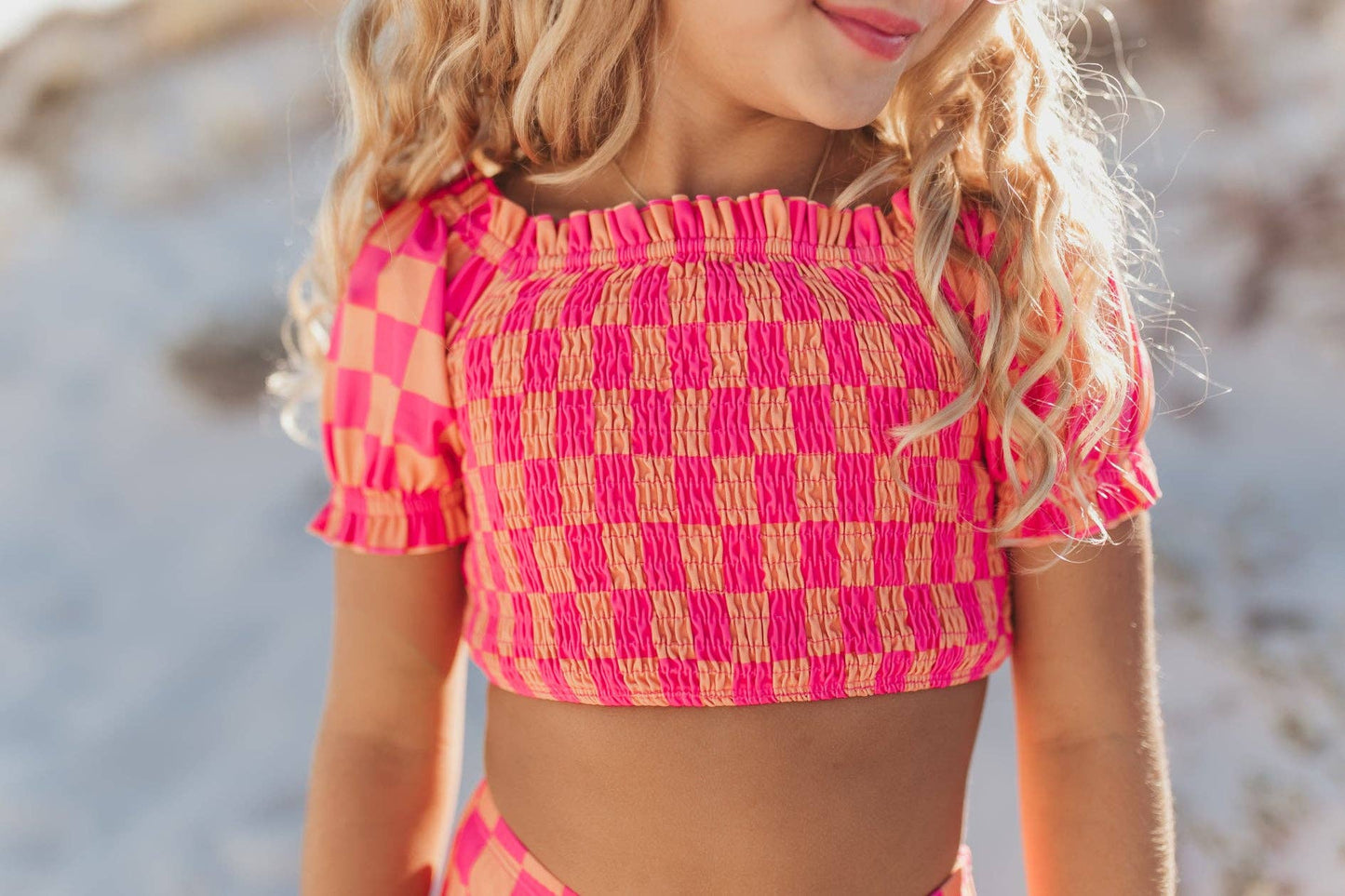 Ruched Two-Piece Swimsuit | Pink Checkered