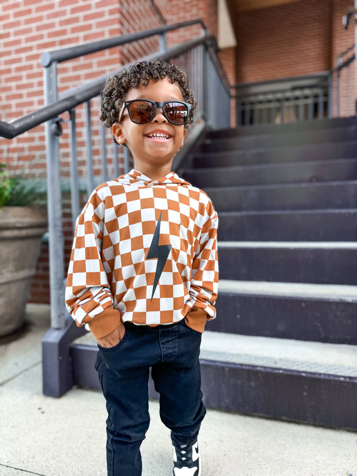Checkered Spark Hoodie | Rust