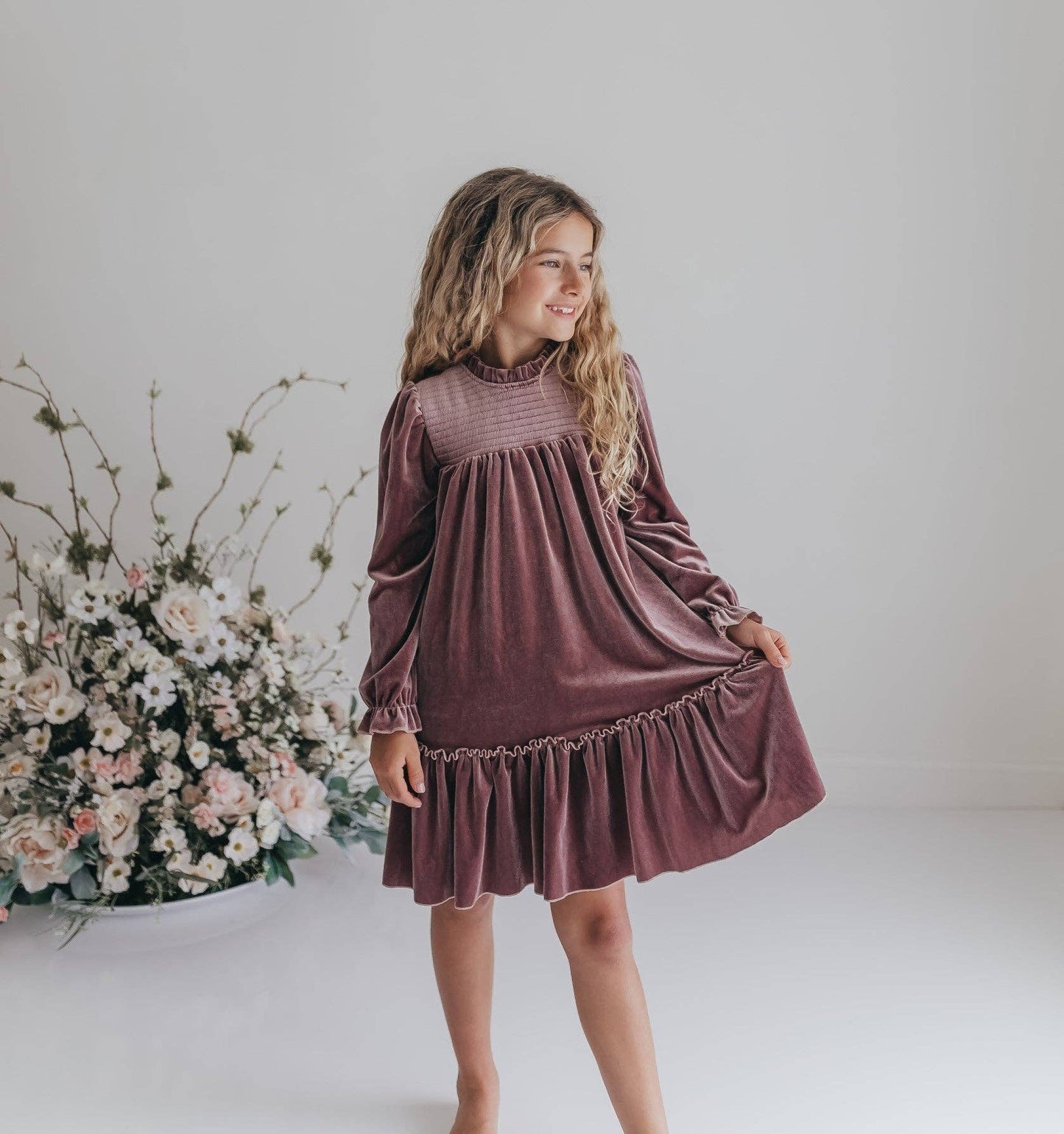 Smocked Velvet Dress | Dusty Rose