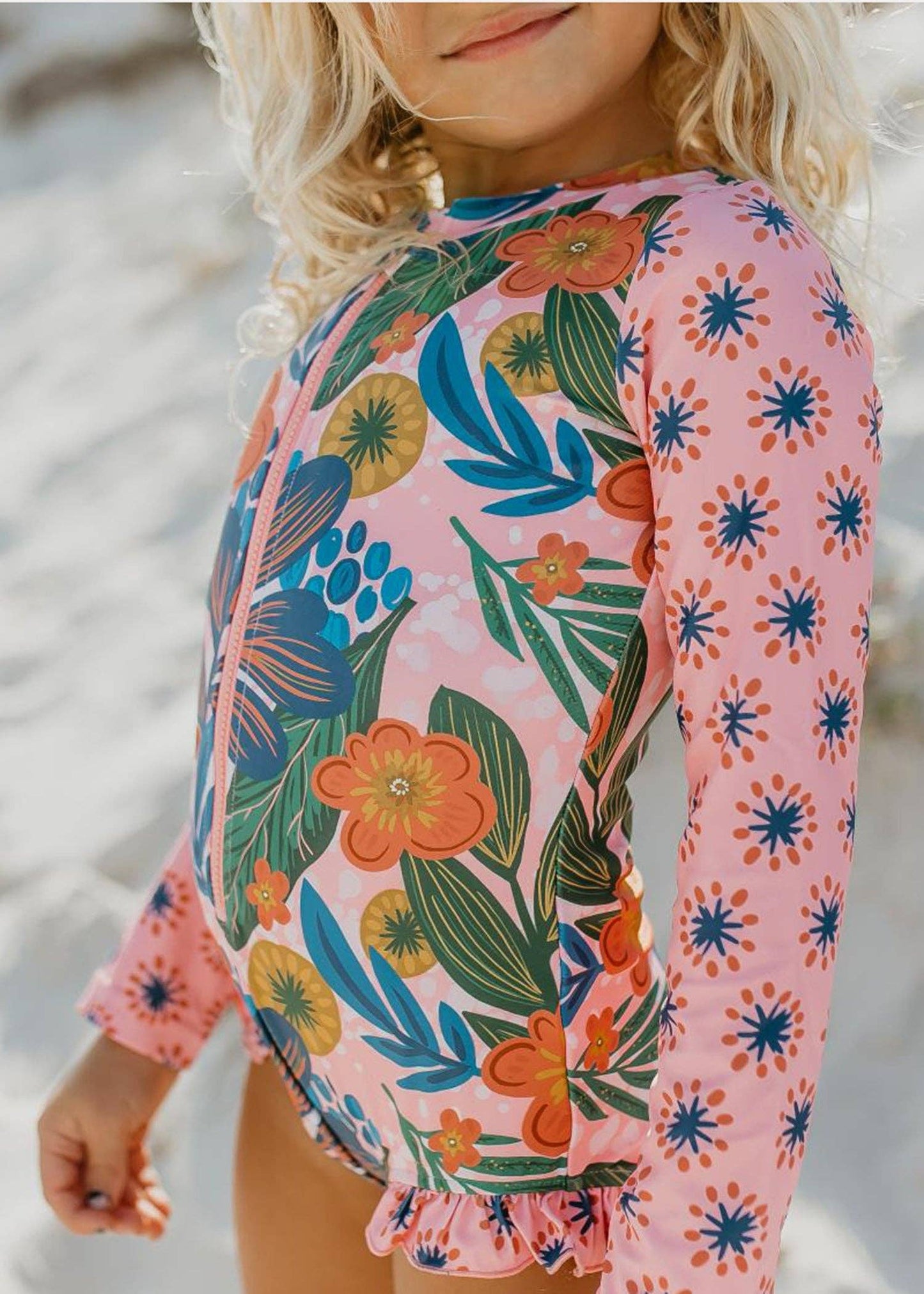 Zip Rash Guard One-Piece Swimsuit | Tropical