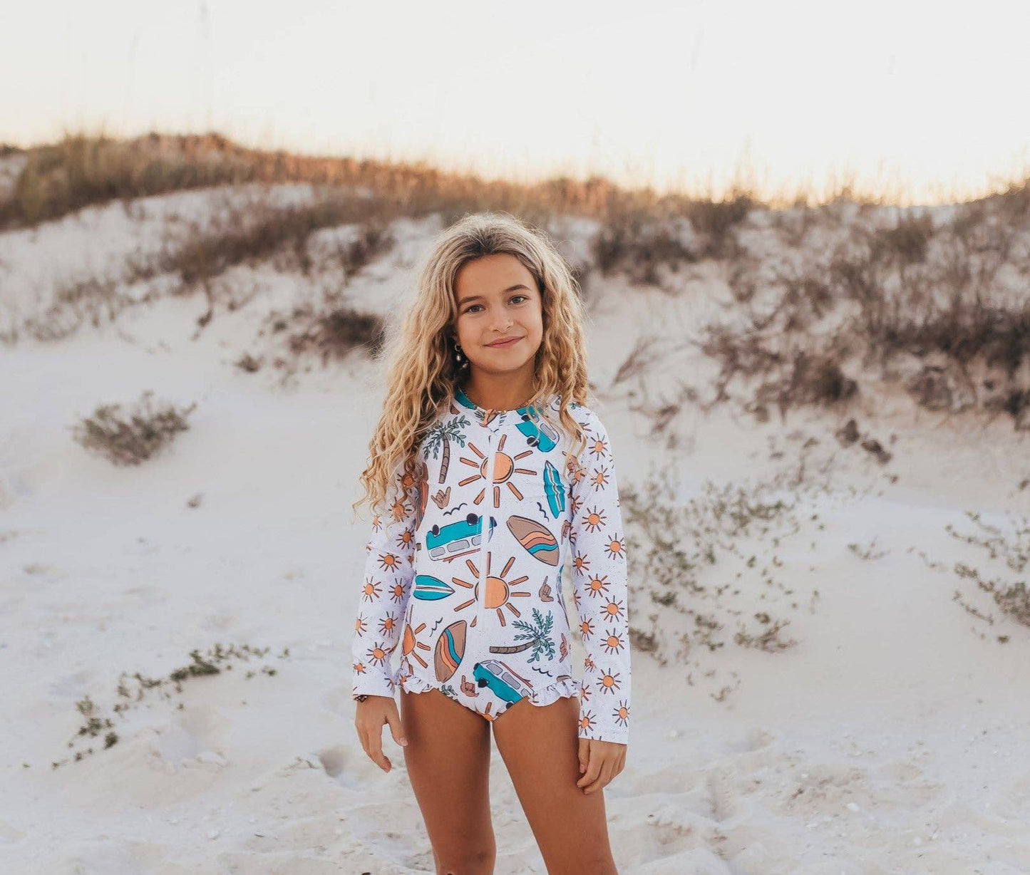 Zip Rash Guard One-Piece Swimsuit | Teal Surf
